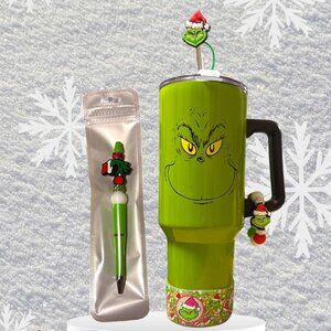 Grinch Grinning Face 40 Oz Green Stainless Steel Tumbler With Handle